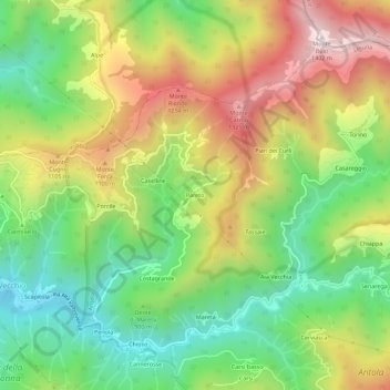 Mappa topografica Pareto, altitudine, rilievo