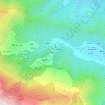Mappa topografica Partine, altitudine, rilievo