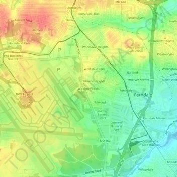 Mappa topografica Wicklow Woods, altitudine, rilievo