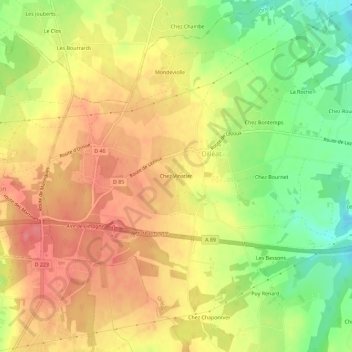 Mappa topografica Chez Vinatier, altitudine, rilievo