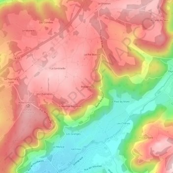 Mappa topografica Pcholmey, altitudine, rilievo