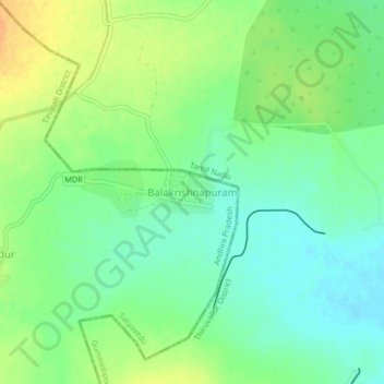 Mappa topografica Balakrishnapuram, altitudine, rilievo