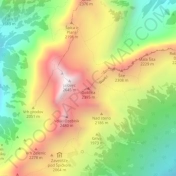 Mappa topografica Goličica, altitudine, rilievo