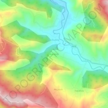 Mappa topografica Karabey, altitudine, rilievo