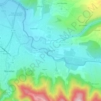 Mappa topografica Lagarrigue, altitudine, rilievo