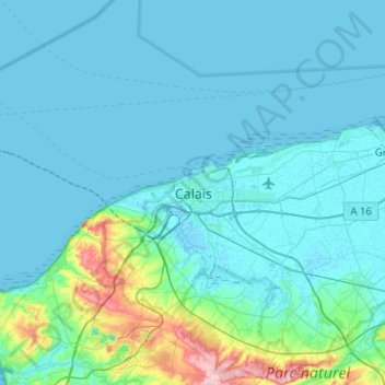 Mappa topografica Calais, altitudine, rilievo