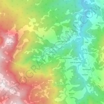 Mappa topografica Molinello, altitudine, rilievo