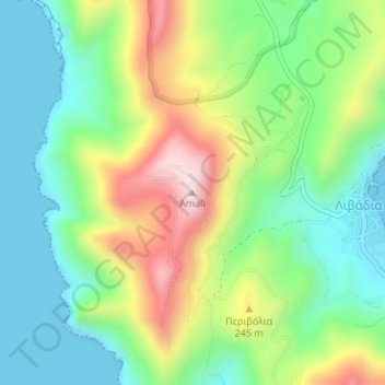 Mappa topografica Amali, altitudine, rilievo