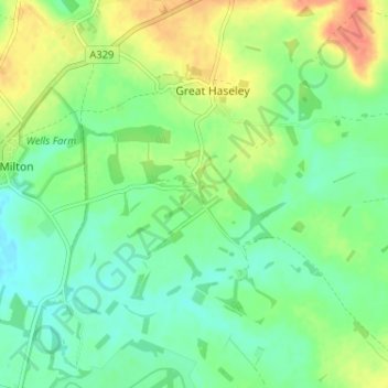Mappa topografica Little Haseley, altitudine, rilievo