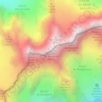 Mappa topografica Aiguille de Rochefort, altitudine, rilievo