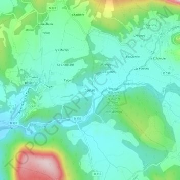 Mappa topografica Gontard, altitudine, rilievo
