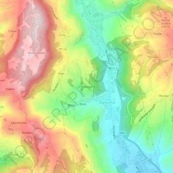 Mappa topografica Alcenago, altitudine, rilievo