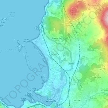 Mappa topografica O Carballiño, altitudine, rilievo