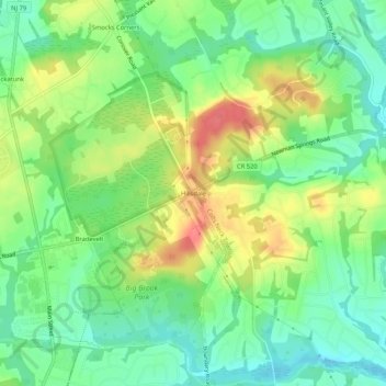 Mappa topografica Hillsdale, altitudine, rilievo