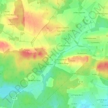 Mappa topografica Le Jeanneau, altitudine, rilievo