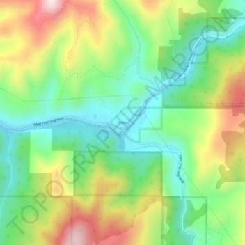 Mappa topografica Tiller, altitudine, rilievo