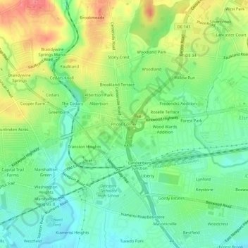Mappa topografica Prices Corner, altitudine, rilievo