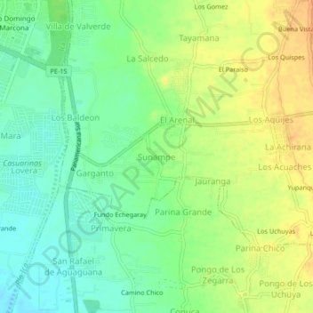 Mappa topografica Sunampe, altitudine, rilievo