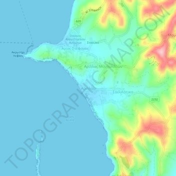 Mappa topografica Arilas, altitudine, rilievo