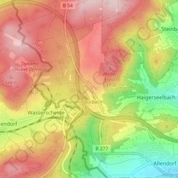Mappa topografica Kalteiche, altitudine, rilievo