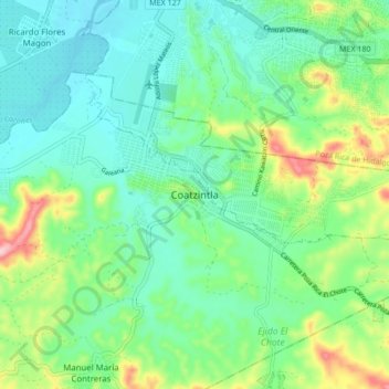 Mappa topografica Coatzintla, altitudine, rilievo
