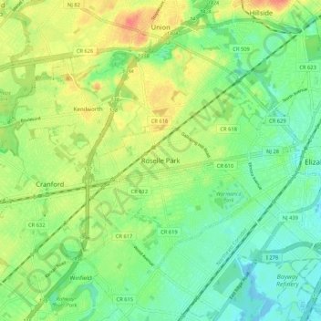 Mappa topografica Roselle Park, altitudine, rilievo