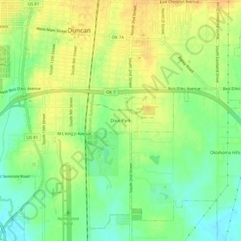 Mappa topografica Dixie Park, altitudine, rilievo