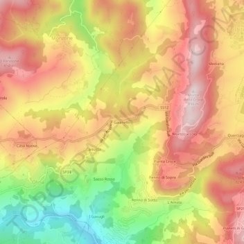Mappa topografica Gaianello, altitudine, rilievo
