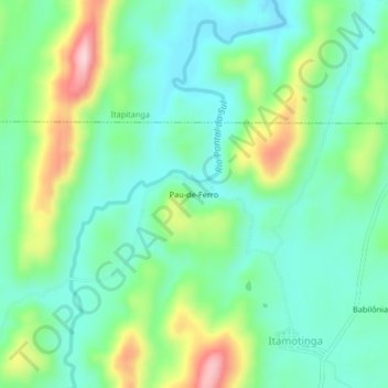 Mappa topografica Pau-de-Ferro, altitudine, rilievo