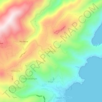 Mappa topografica Kochylos, altitudine, rilievo