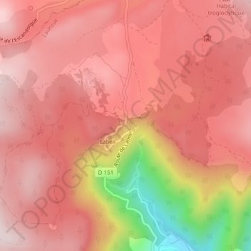 Mappa topografica Grotte de Labeil, altitudine, rilievo