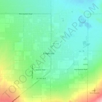Mappa topografica Ridgecrest, altitudine, rilievo