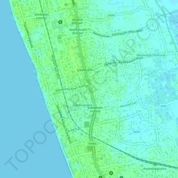 Mappa topografica Valanjavazhi, altitudine, rilievo