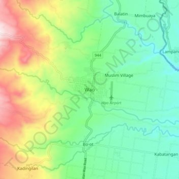 Mappa topografica Wao, altitudine, rilievo