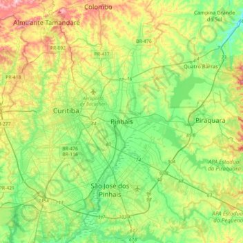 Mappa topografica Pinhais, altitudine, rilievo