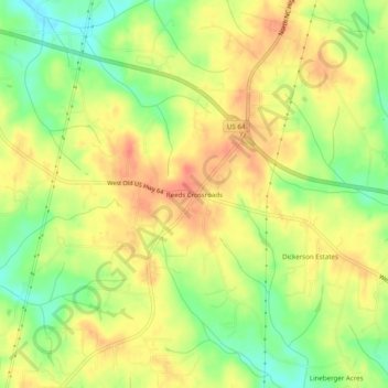 Mappa topografica Reeds Crossroads, altitudine, rilievo