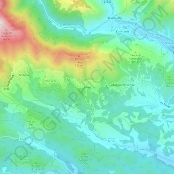 Mappa topografica Bezzo, altitudine, rilievo