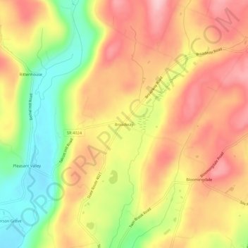Mappa topografica Broadway, altitudine, rilievo