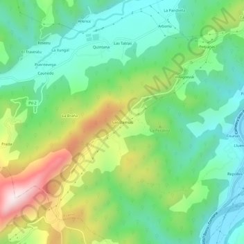 Mappa topografica San Damías, altitudine, rilievo