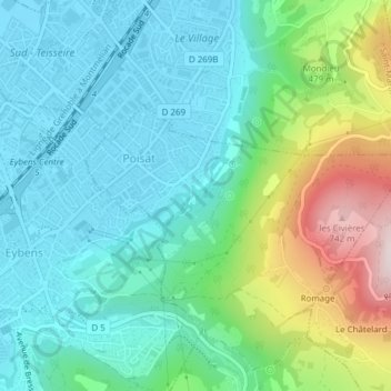 Mappa topografica Parc Hubert Dubedout, altitudine, rilievo