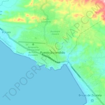 Mappa topografica Puerto Escondido, altitudine, rilievo