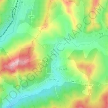 Mappa topografica Tunari, altitudine, rilievo