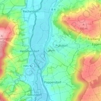 Mappa topografica Lahm, altitudine, rilievo