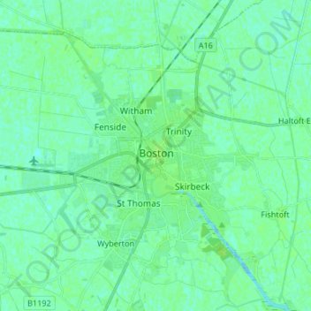 Mappa topografica Boston, altitudine, rilievo