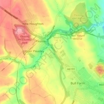 Mappa topografica Pleasley Hill, altitudine, rilievo