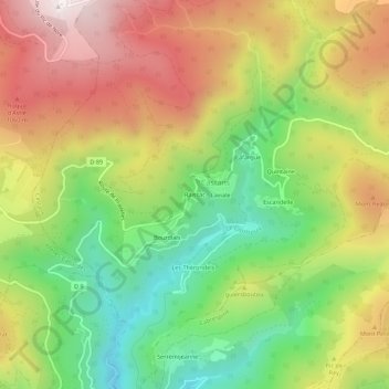 Mappa topografica Raïssac, altitudine, rilievo