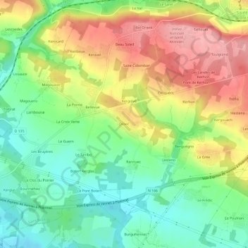 Mappa topografica Dilliec, altitudine, rilievo