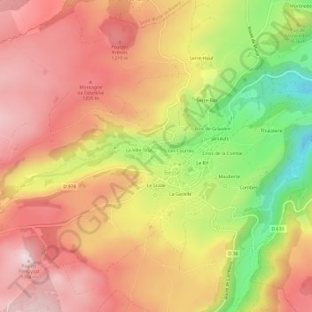 Mappa topografica Les Combes, altitudine, rilievo