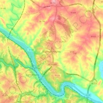 Mappa topografica Madison Heights, altitudine, rilievo