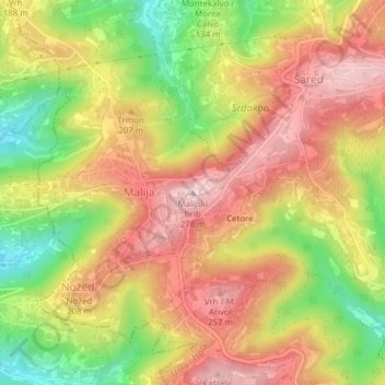 Mappa topografica Malijski hrib, altitudine, rilievo